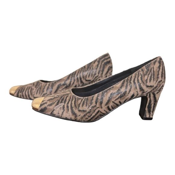 Amanda Smith Shoes Wedge Heels Animal Print Gold Toes & Heels Sz 8 - Picture 4 of 7